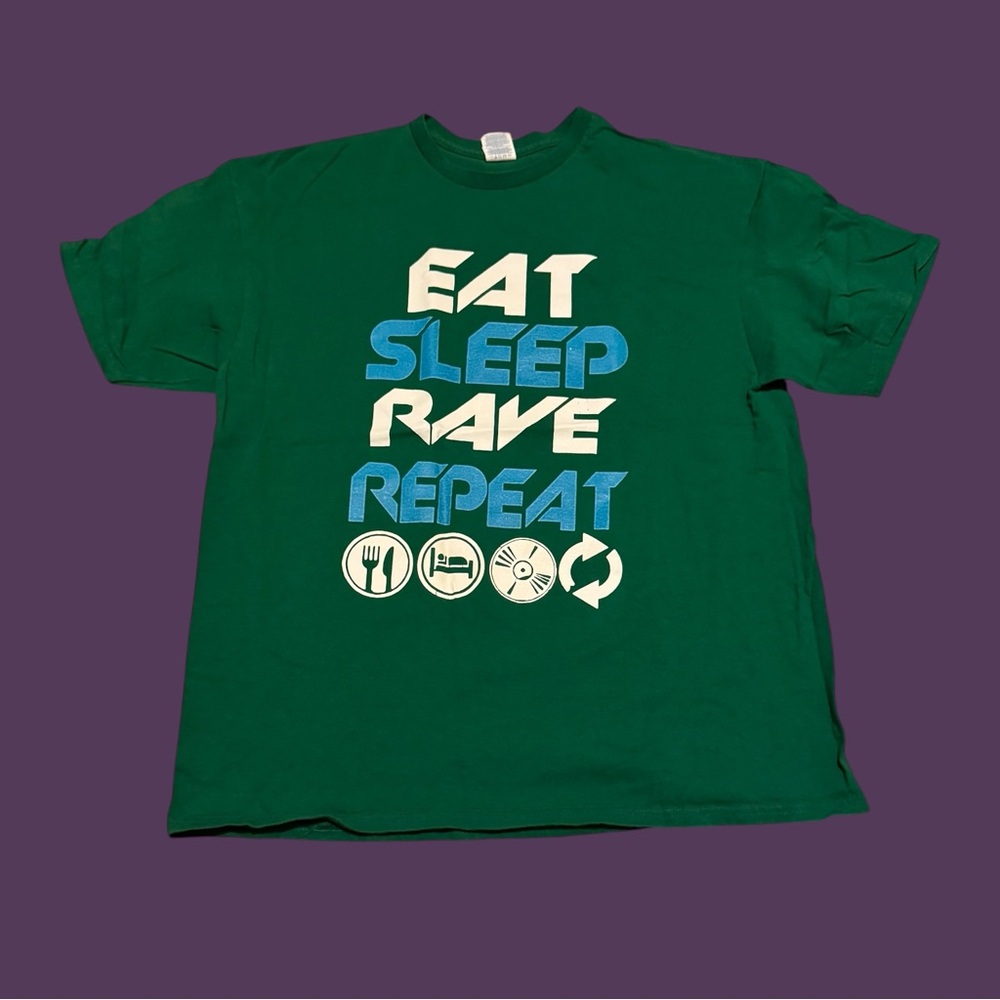 Horesegiirl Techno Eat Sleep Rave Repeat Tee Shirt Scene Emo Kid Y2K EDM